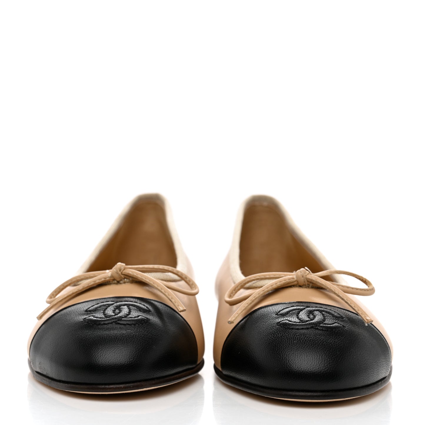 Lambskin Cap Toe CC Ballerina Flats 37.5 Beige Black