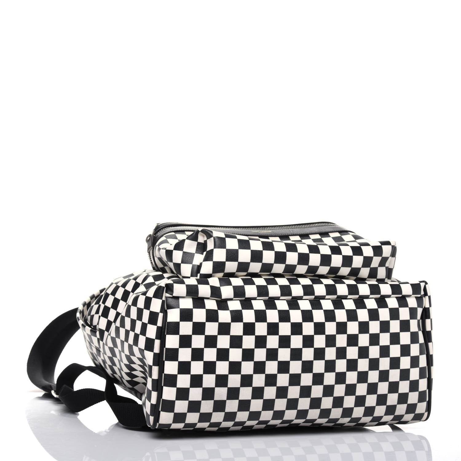Saint Laurent Calfskin Checked Print Hunting Backpack Black White 3 of 15