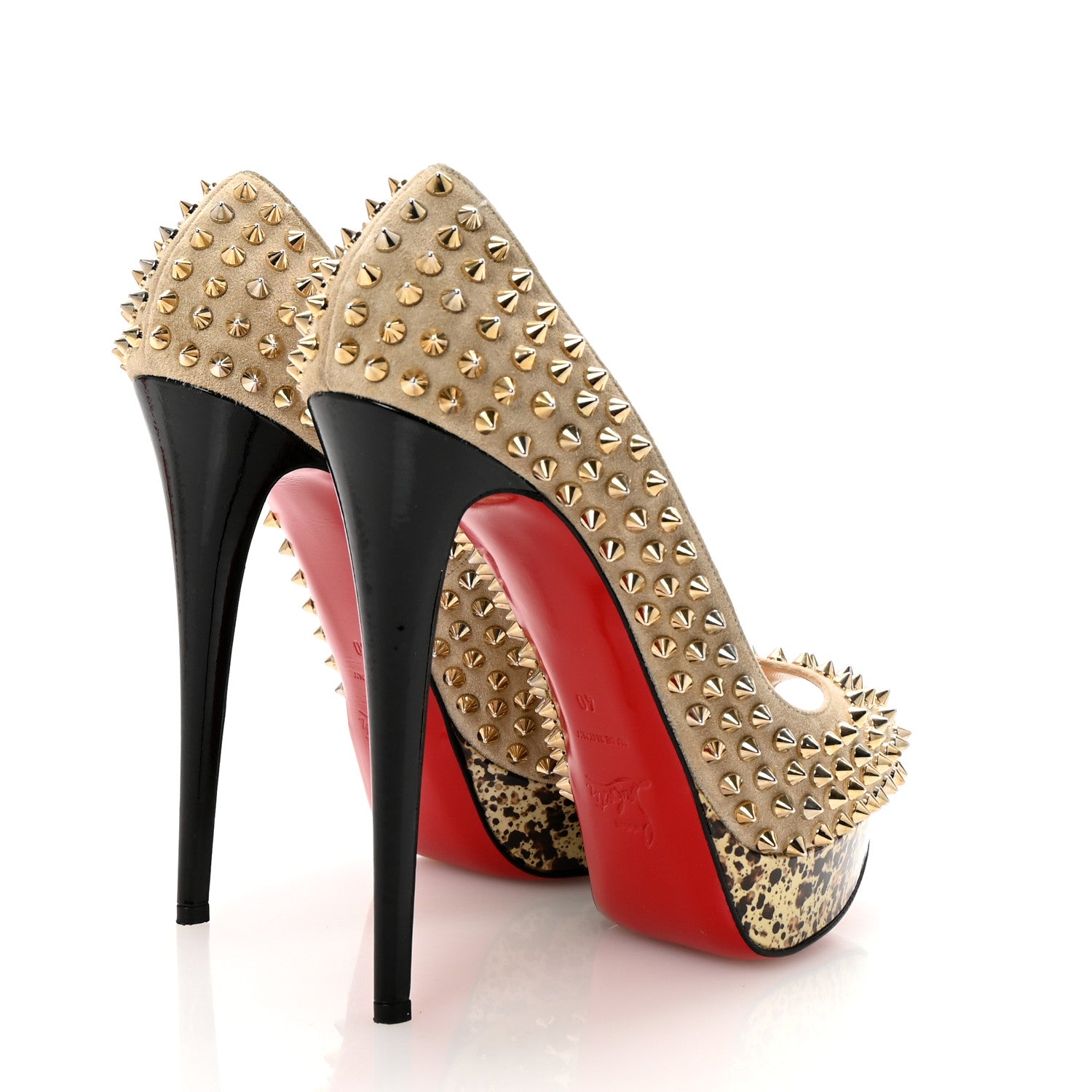 Christian Louboutin Veau Velours Patent Lady Peep Spikes 150 Pumps 40 Stone 5 of 9