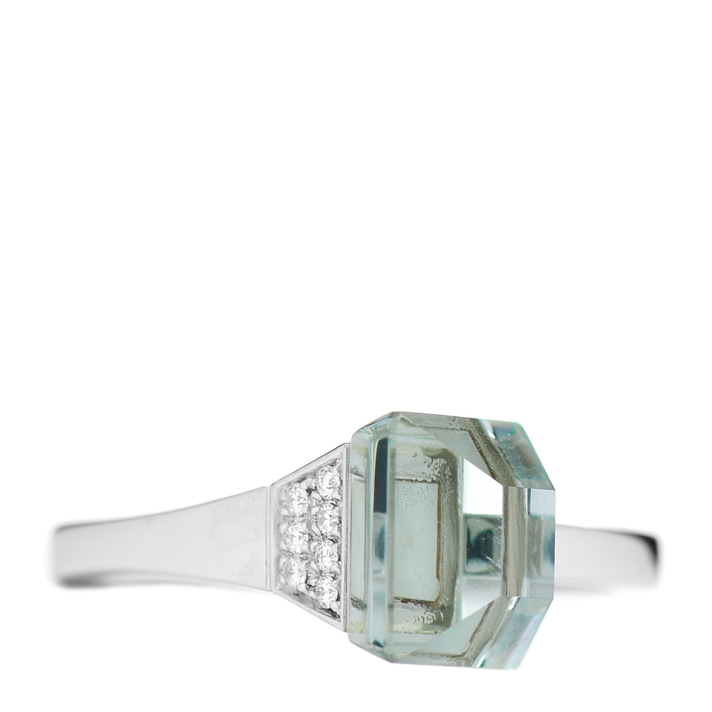 18K White Gold Prasiolite Diamond Chiodo Ring 53 6.5