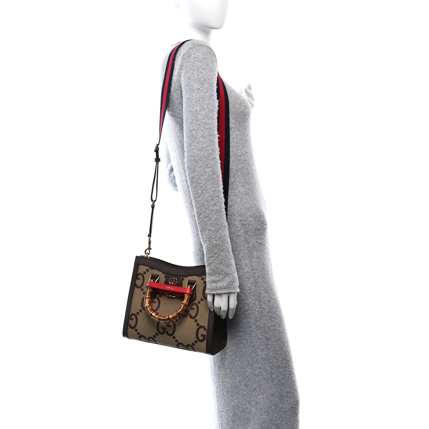 Gucci Monogram Jumbo GG Textured Dollar Calfskin Small Diana Tote Bag Camel Ebony New Acero Pomegranate Red 2 of 13