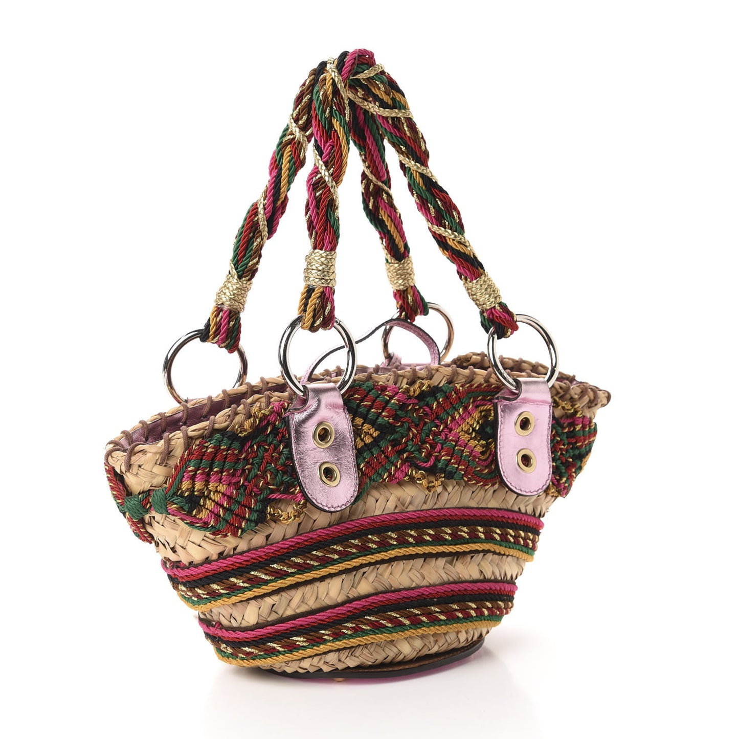Woven Raffia Embroidered Kendra Coffa Tote Multicolor