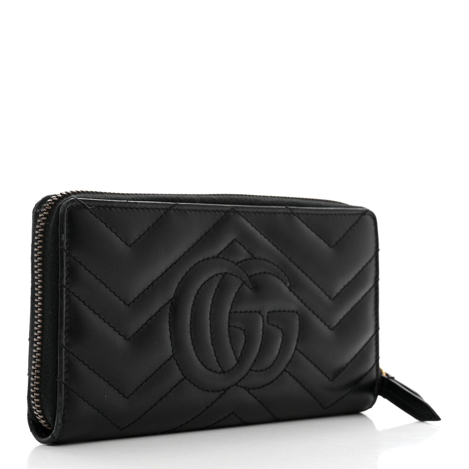 Gucci Calfskin Matelasse GG Marmont Zip Around Wallet Black 2 of 12
