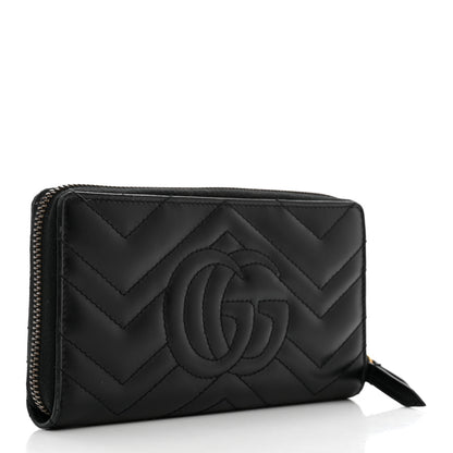 Gucci Calfskin Matelasse GG Marmont Zip Around Wallet Black 2 of 12