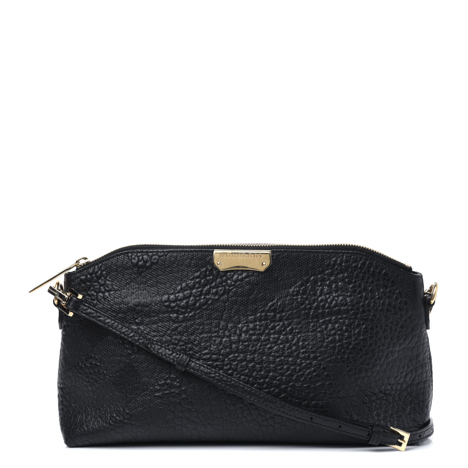 Burberry Signature Grain Calfskin Check Embossed Small Chichester Crossbody Clutch Bag Black 1 of 12