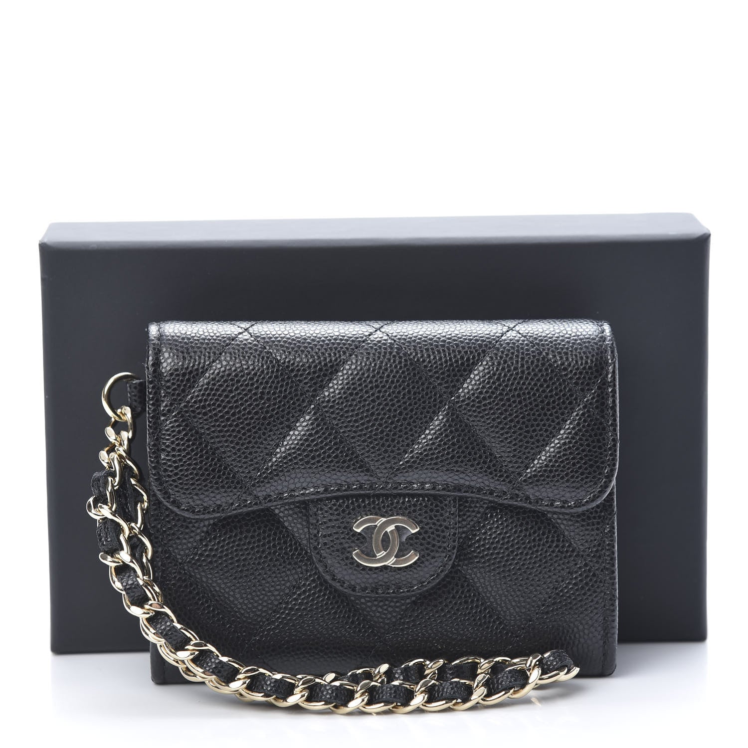 Chanel Caviar Quilted Flap Card Holder Chain Wristlet Black 9 of 9