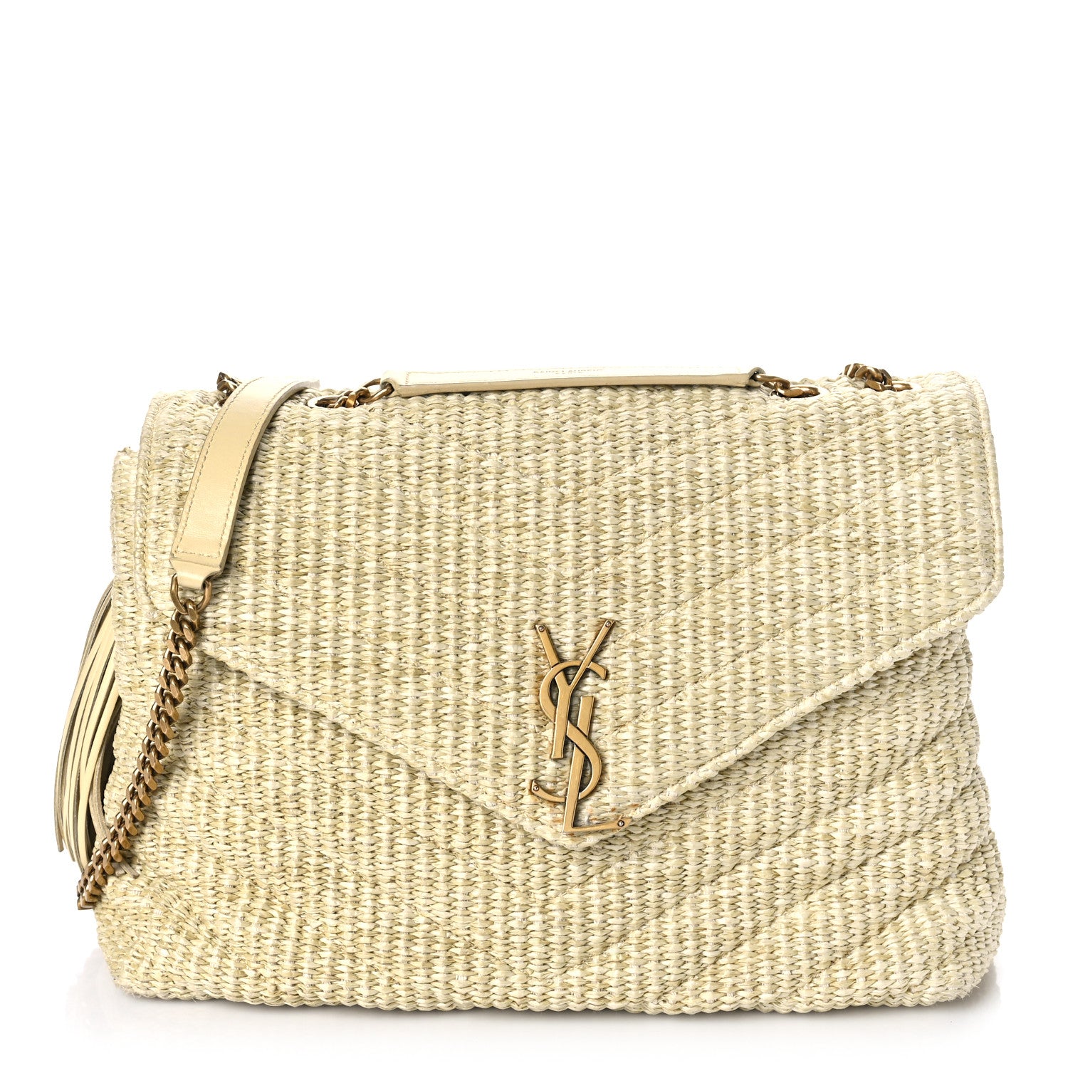 Saint Laurent Straw Matelasse Chevron Monogram Large College Satchel Natural 1 of 12