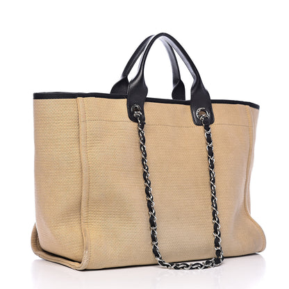 Chanel Canvas Large Deauville Tote Beige Black 3 of 14