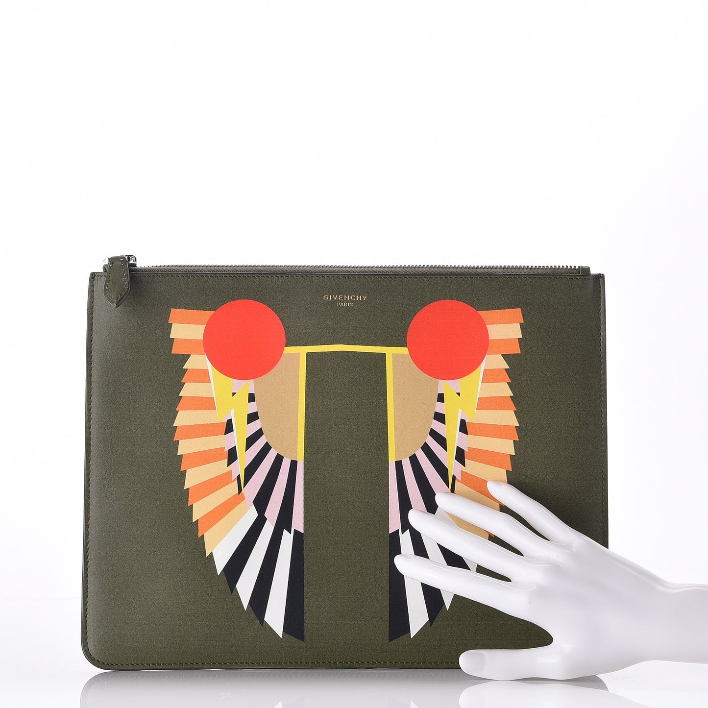 Calfskin Egyptian Print Zip Pouch Olive