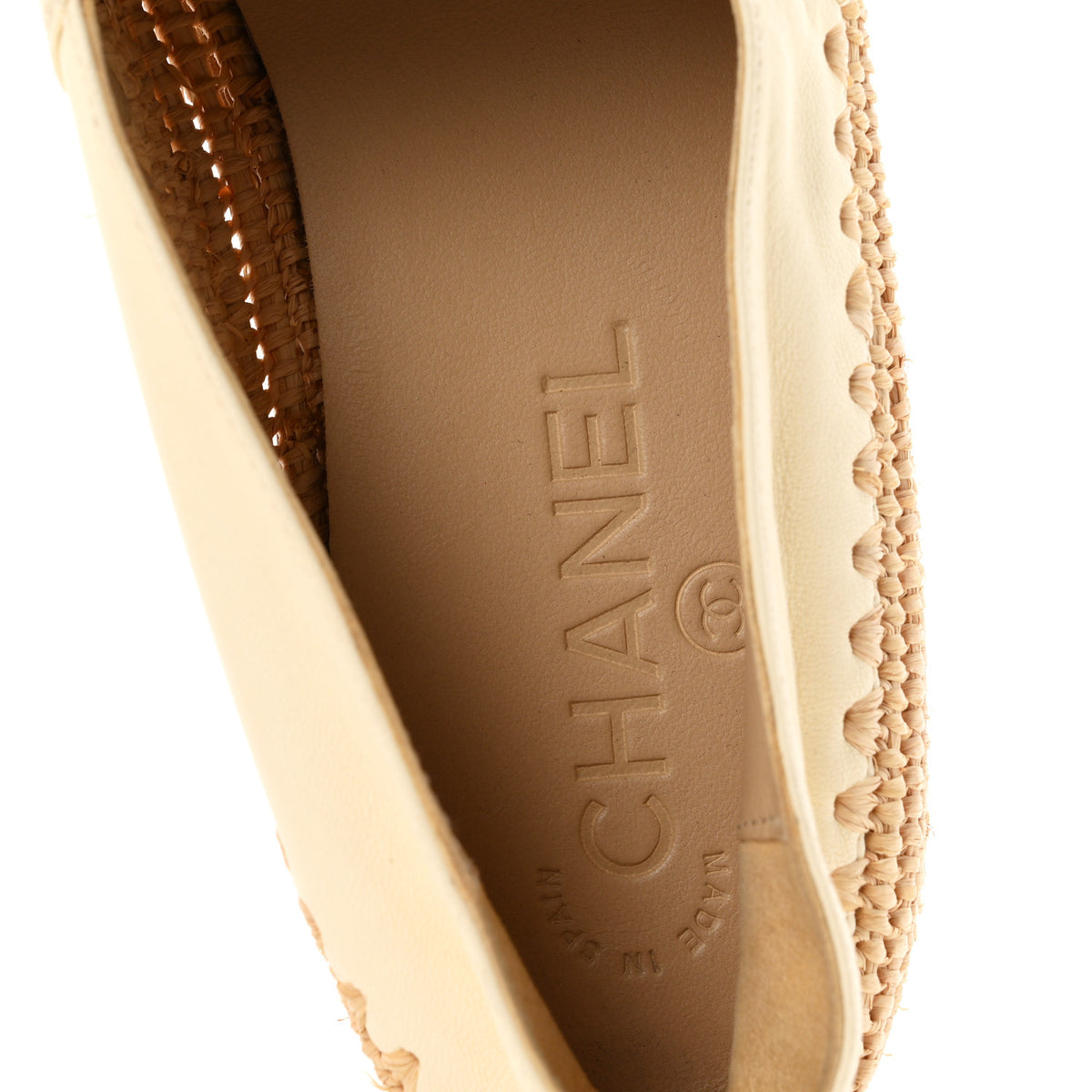 Lambskin Grosgrain CC Espadrilles 38 Beige Black