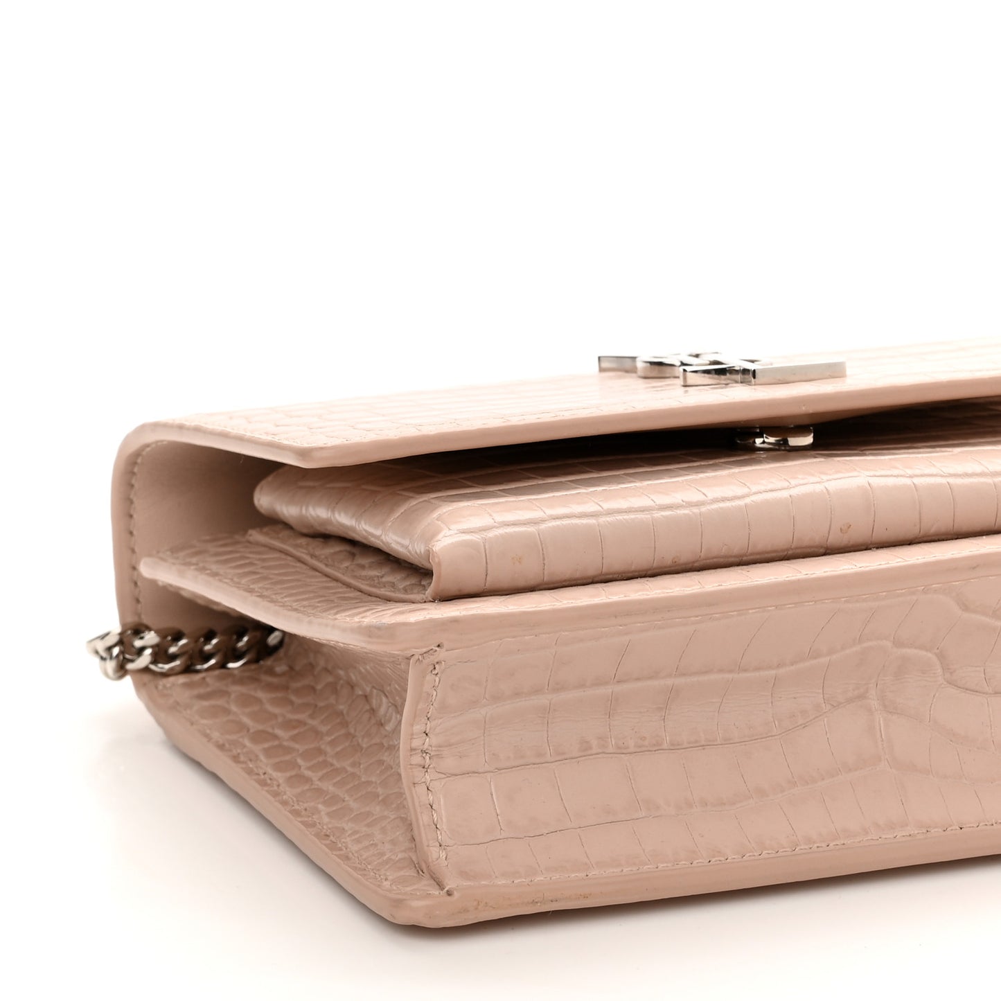 Calfskin Crocodile Embossed Monogram Sunset Chain Wallet Rose Antic