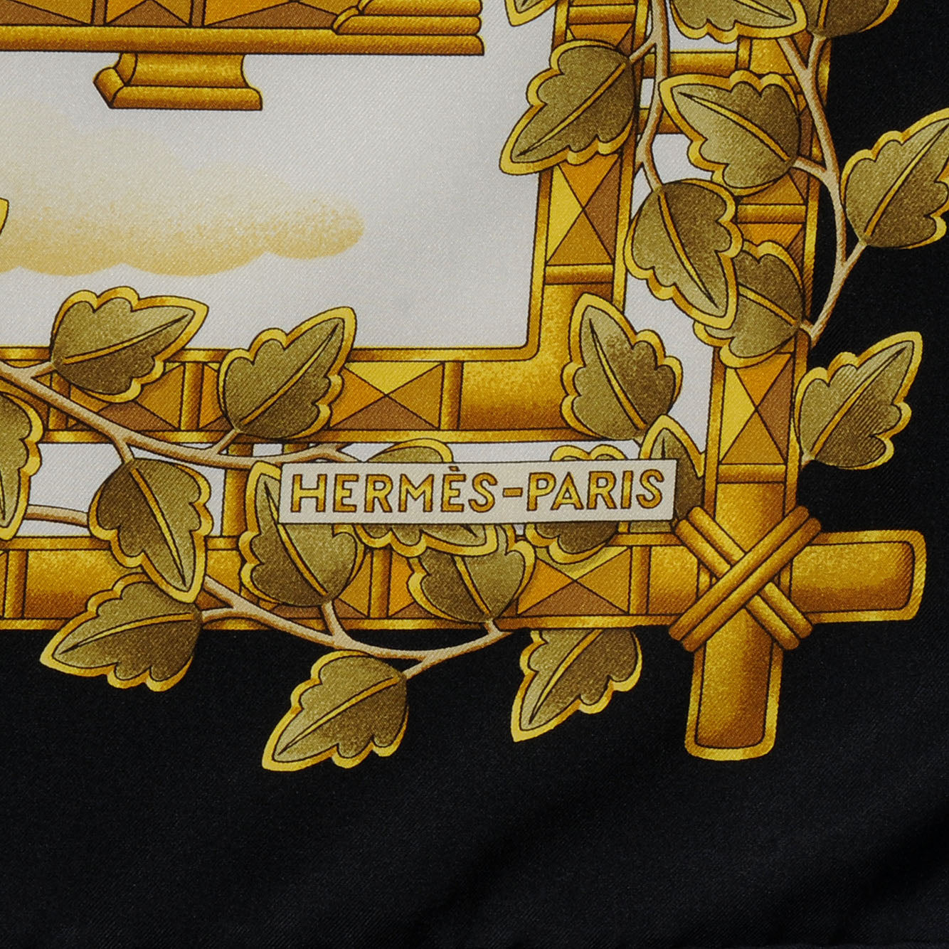 Hermes Silk Doves Of Peace Scarf 90 Black Gold 4 of 5