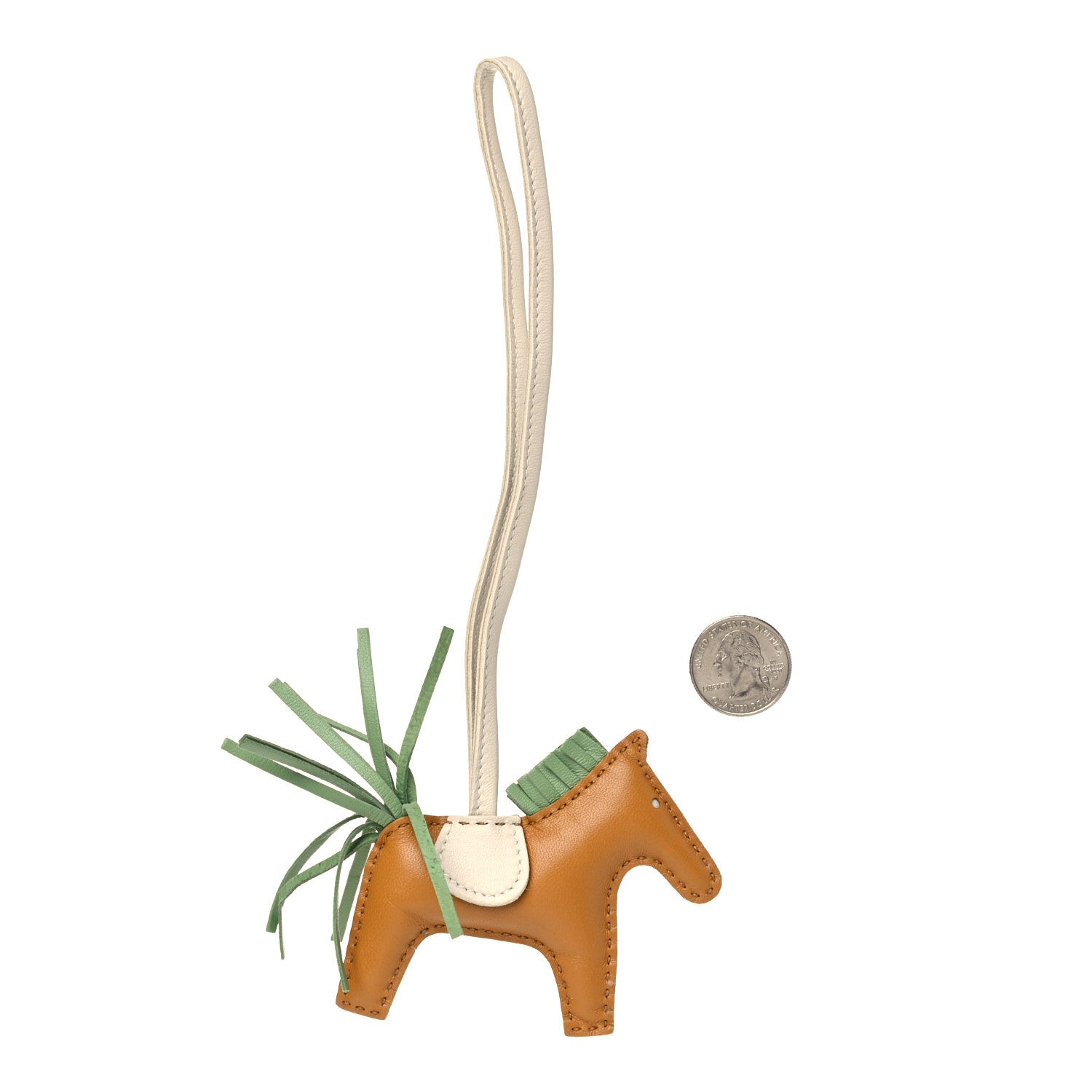 Hermes Milo Lambskin Grigri Rodeo Horse Bag Charm PM Sesame Vert Criquet Craie 2 of 4