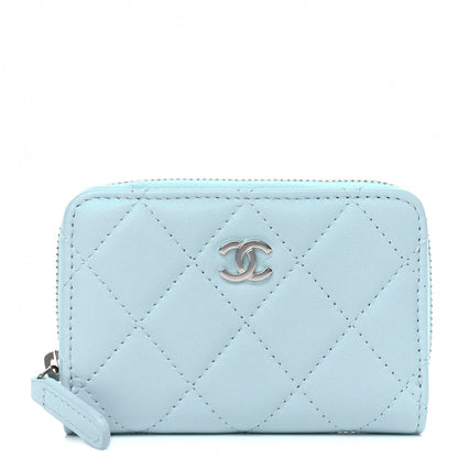 Chanel Lambskin Quilted Zip Around Coin Purse Wallet Neon Blue 1 of 5
