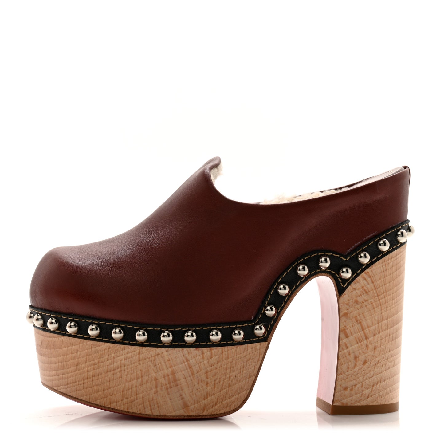 Calfskin Shearling Joan 130 Platform Mules 36.5 Burgundy
