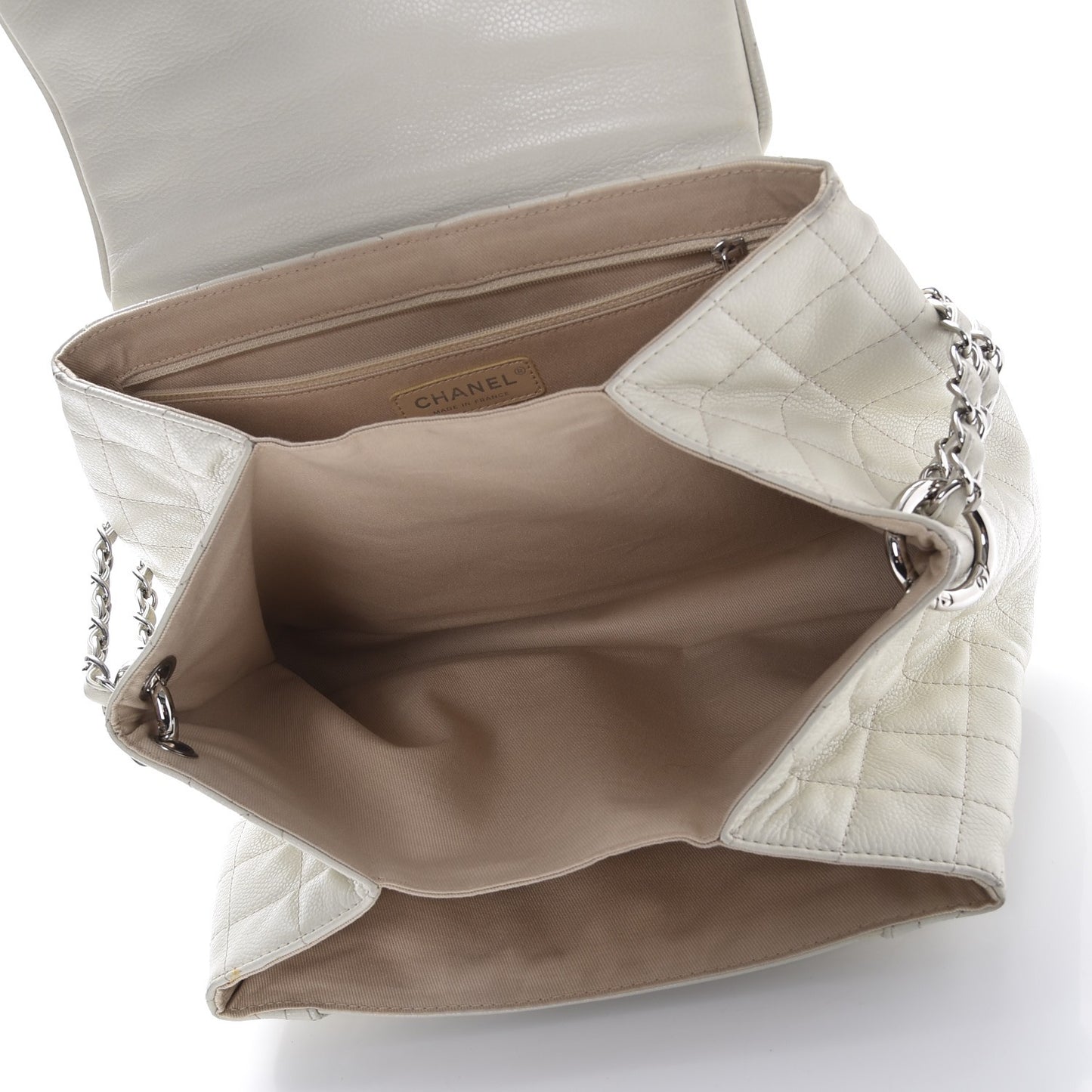 Caviar Quilted Timeless Accordion Flap White
