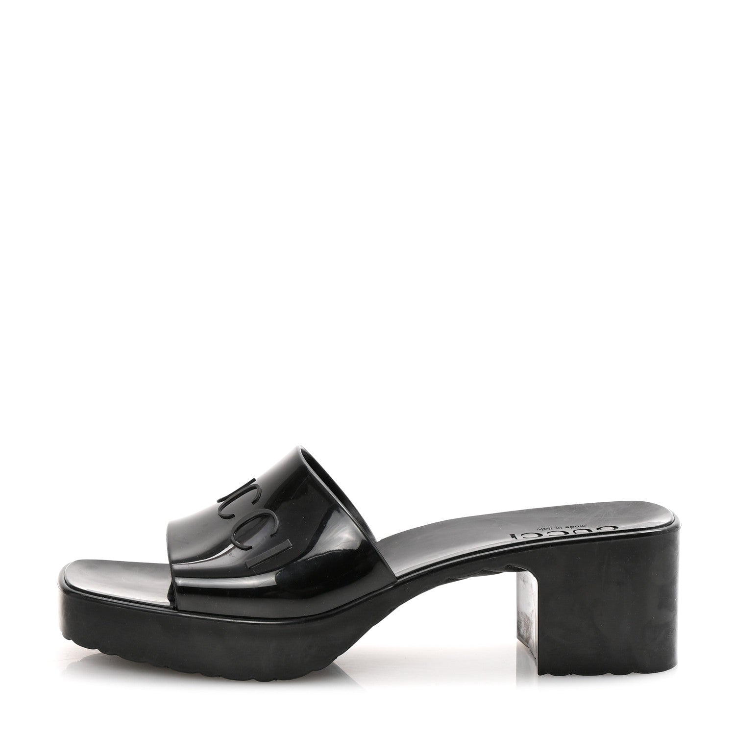 Gucci Rubber Gucci Logo Womens Platform 20/60mm Slide Sandals 38 Black 1 of 9