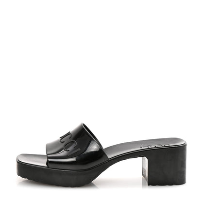 Gucci Rubber Gucci Logo Womens Platform 20/60mm Slide Sandals 38 Black 1 of 9