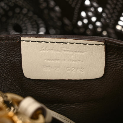 Salvatore Ferragamo Calfskin Perforated Logo Bonnie Tote Ivory Black 7 of 16