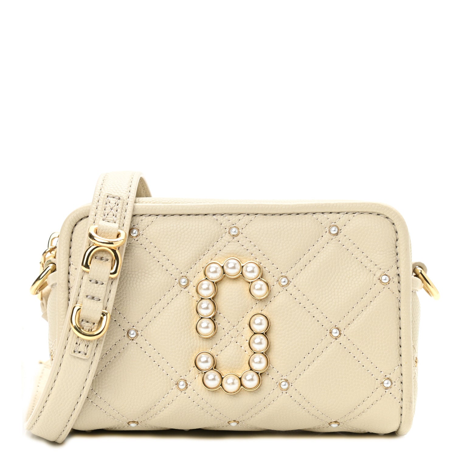 Marc Jacobs Calfskin Quilted Pearl The Softshot 17 Crossbody Oatmilk 1 of 8