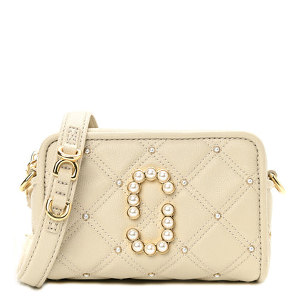 Marc Jacobs Calfskin Quilted Pearl The Softshot 17 Crossbody Oatmilk 1 of 8
