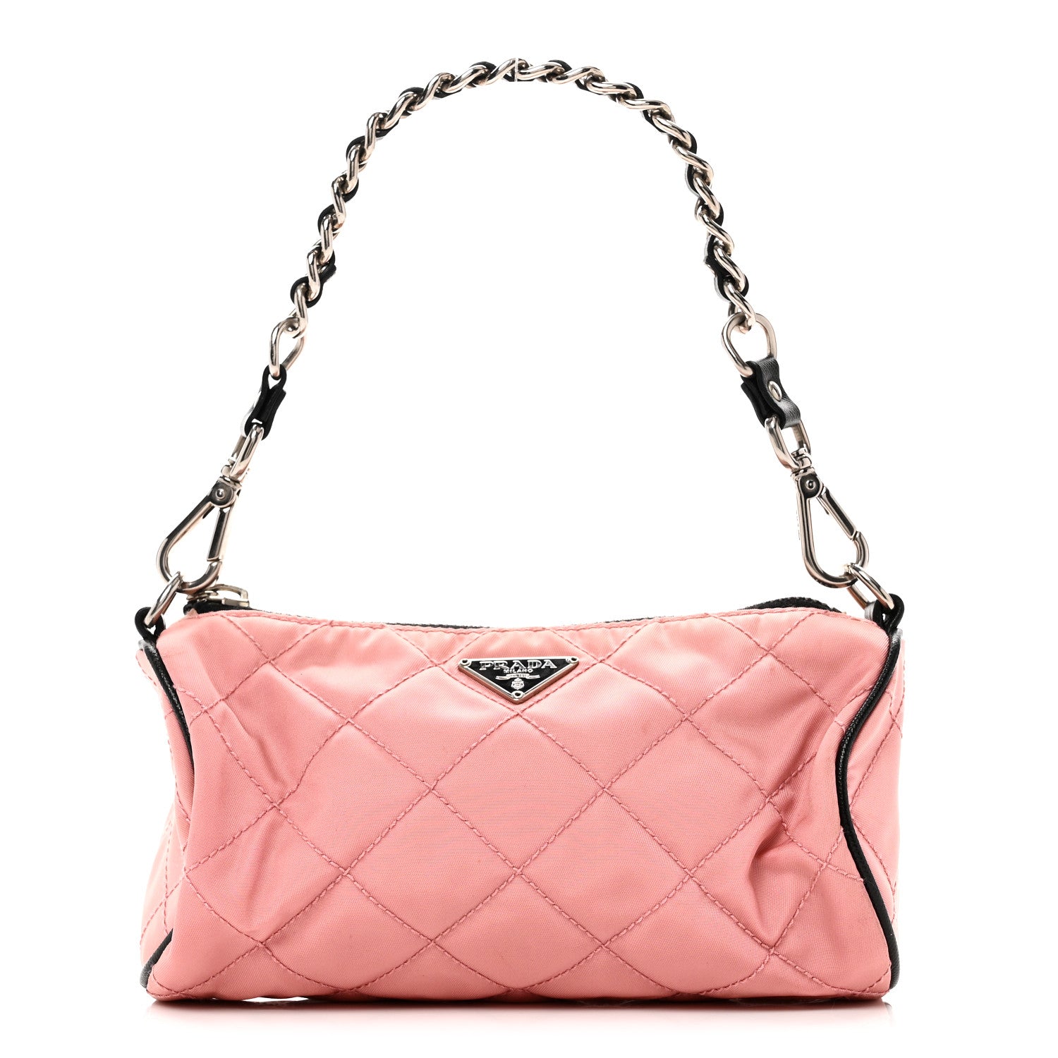 Prada Tessuto Nylon Saffiano Impunturato Quilted Barrel Pochette Pink Black 1 of 9