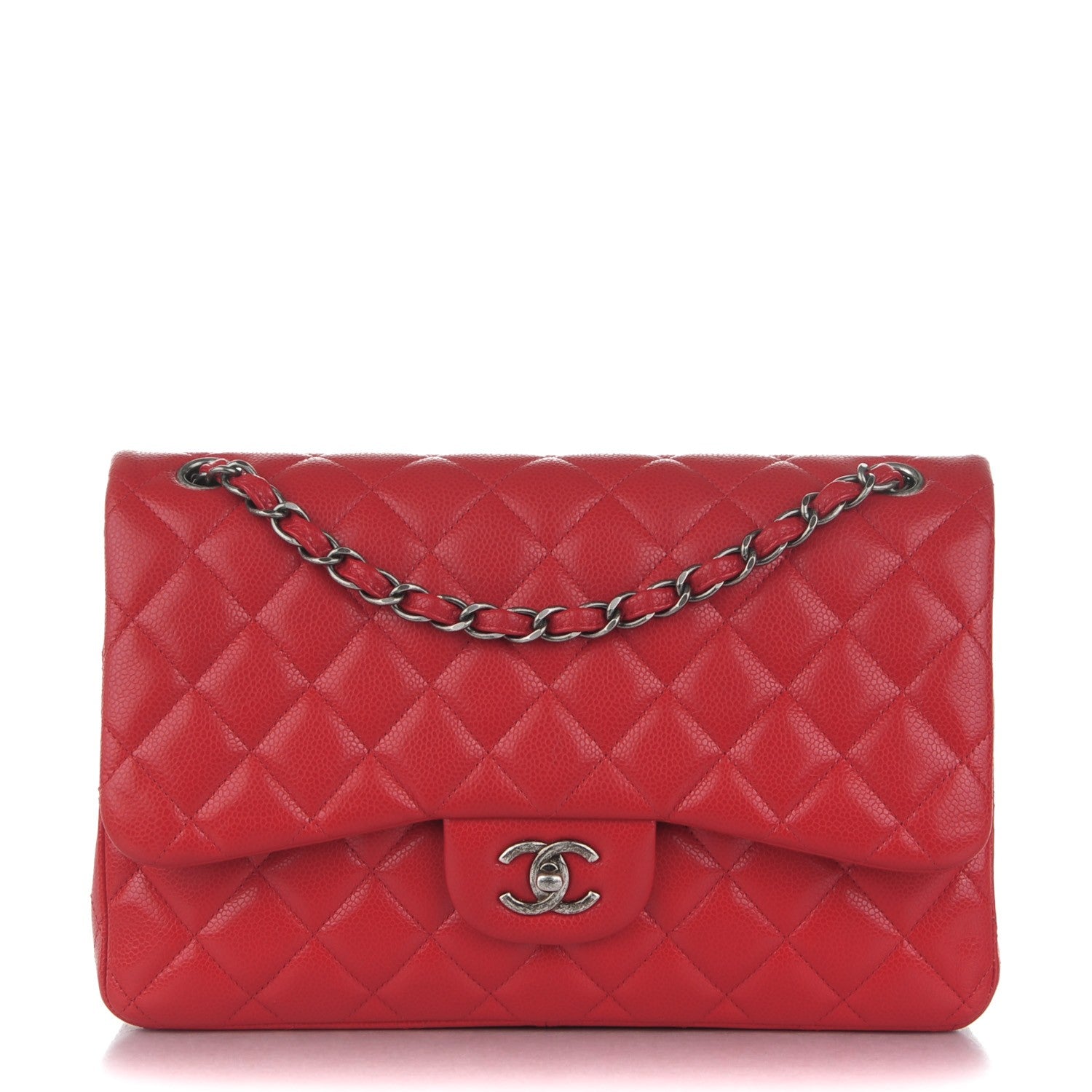 Chanel Caviar Quilted Jumbo Double Flap Red 1 of 8