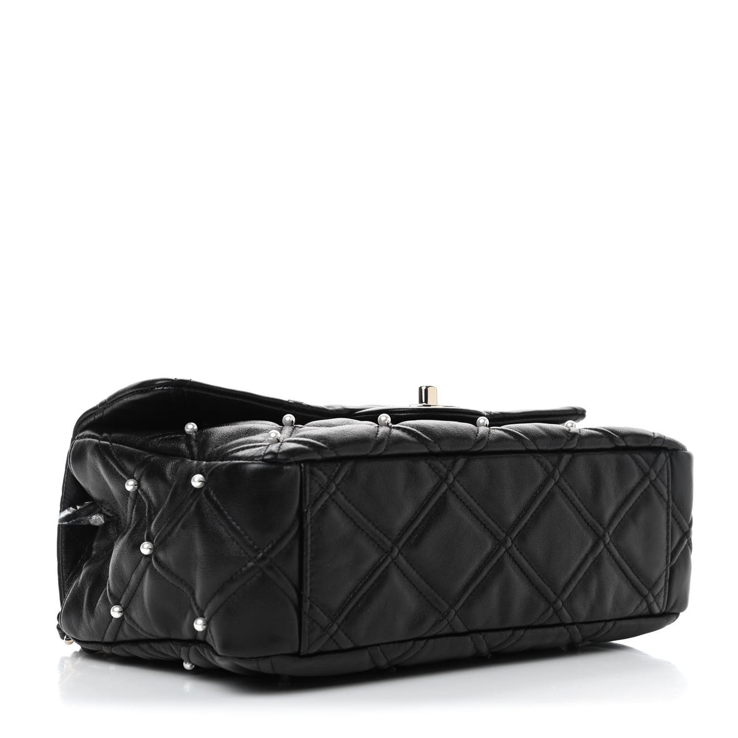 Lambskin Quilted Pearl Studded Flap Black