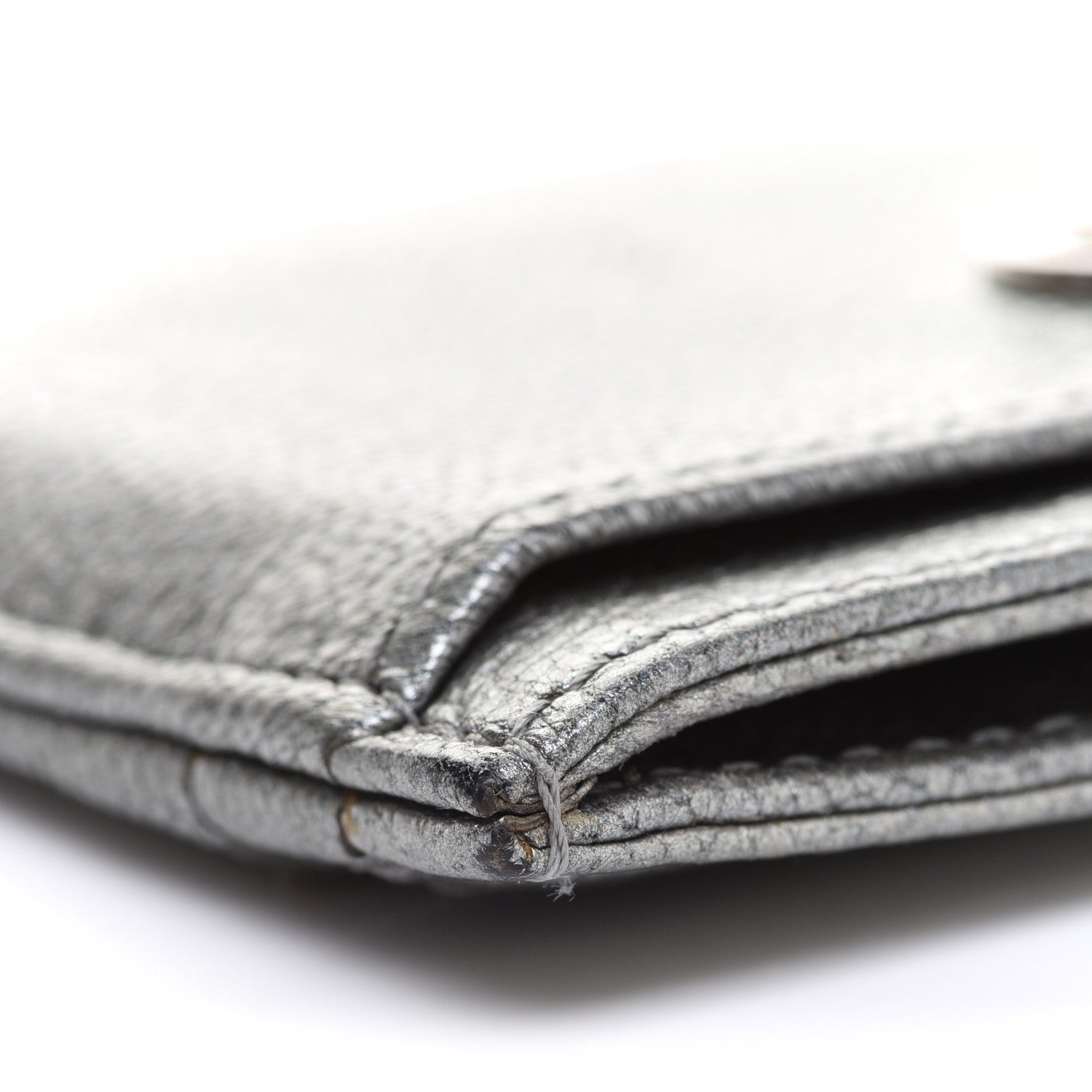 Chanel Metallic Goatskin CC Button Card Holder Silver 7 of 14