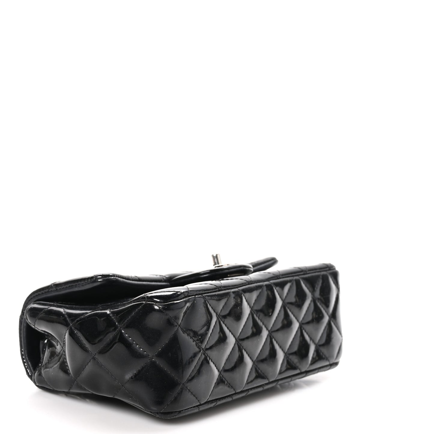 Patent Calfskin Quilted Mini Rectangular Flap Black