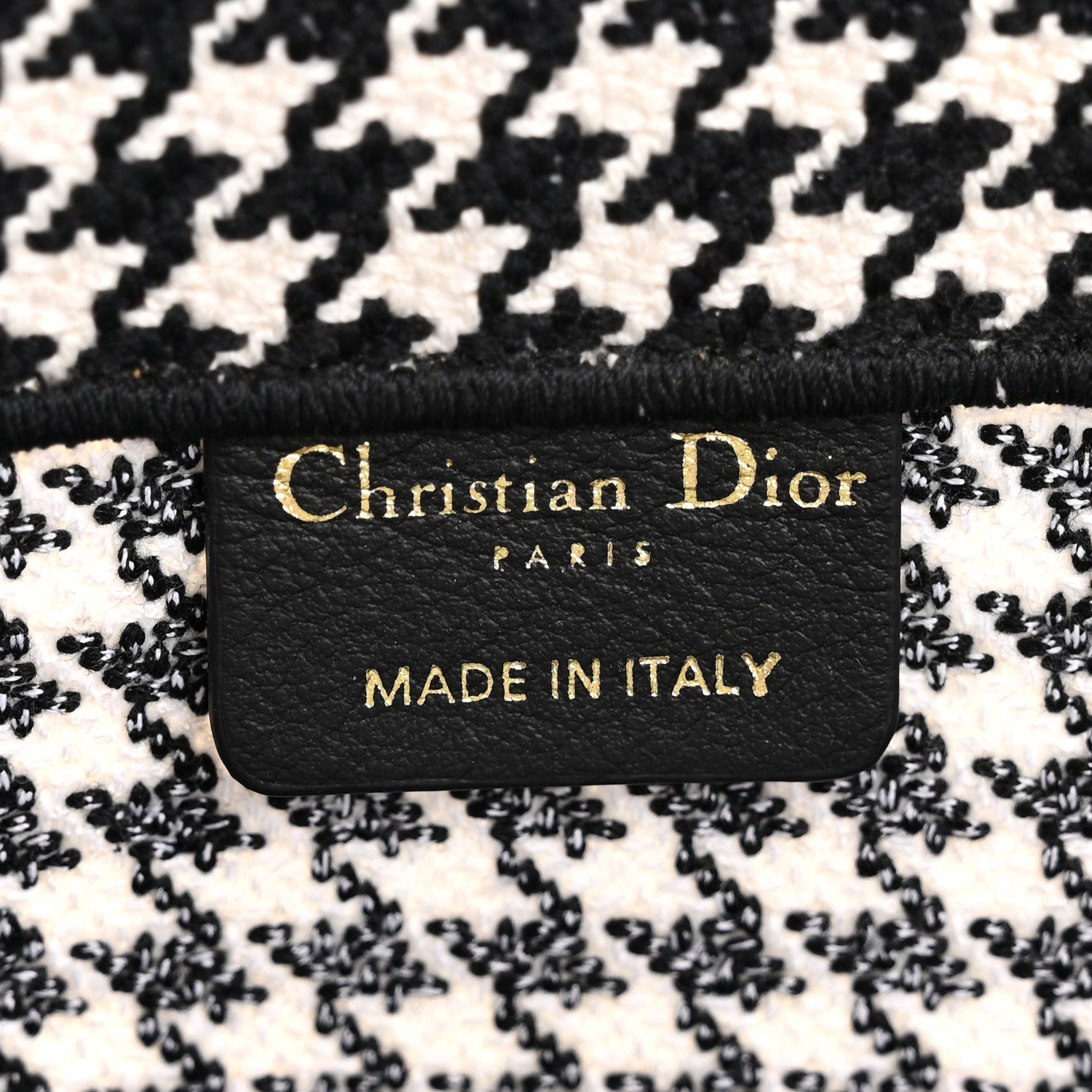 Christian Dior Canvas Houndstooth Embroidered Medium Book Tote Black White 6 of 13