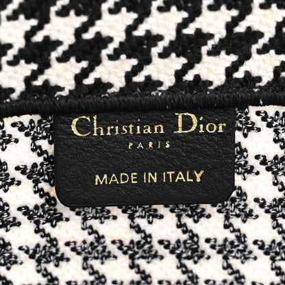 Christian Dior Canvas Houndstooth Embroidered Medium Book Tote Black White 6 of 13
