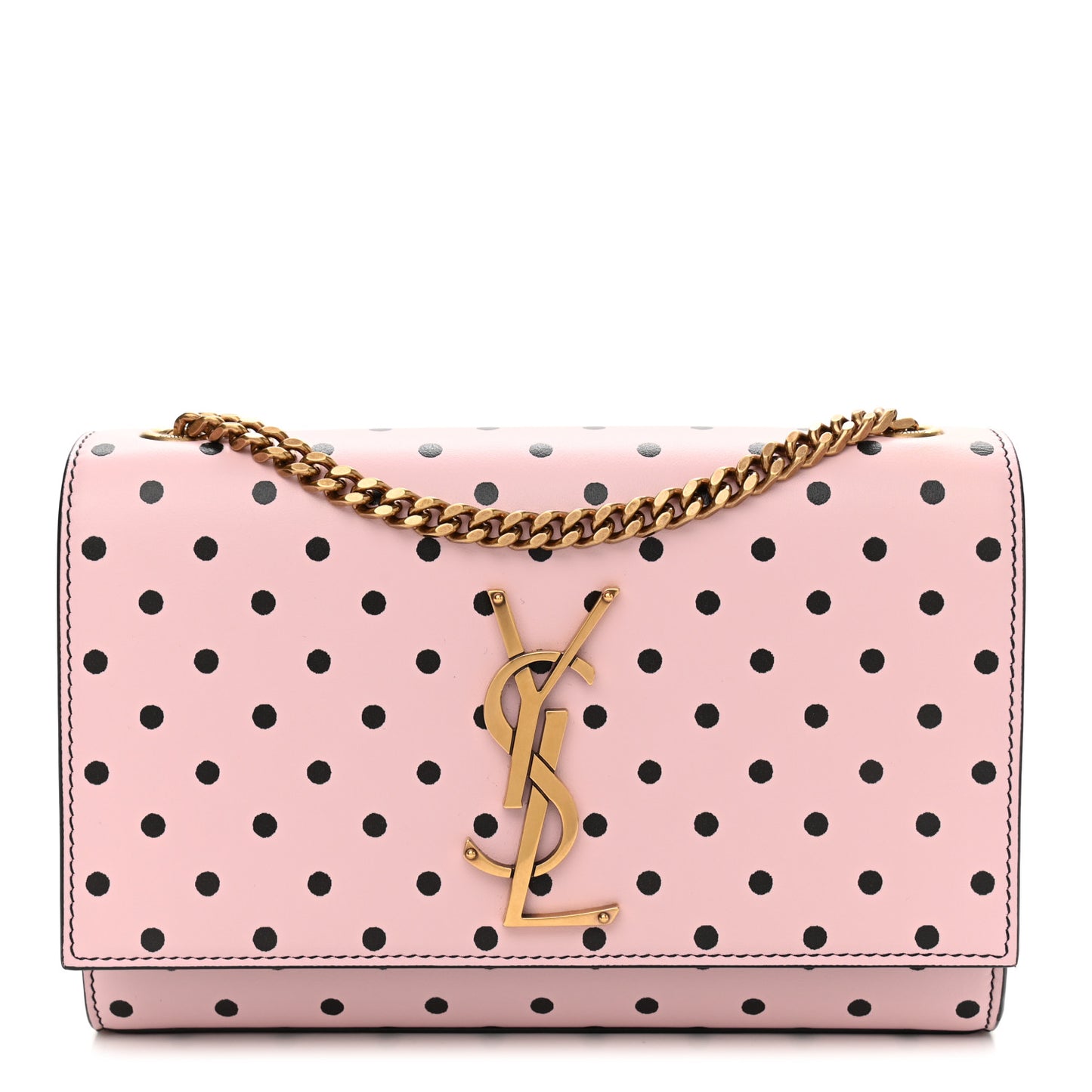 Calfskin Polka Dot Small Monogram Kate Satchel Rose Black