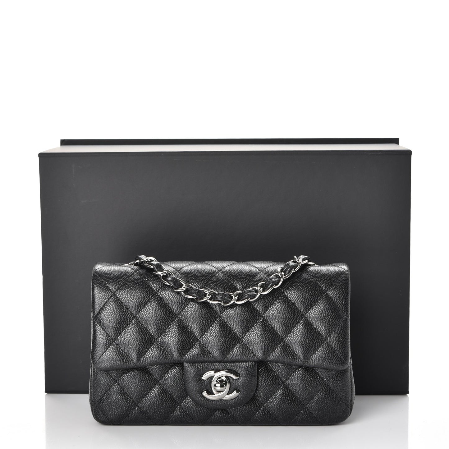Iridescent Caviar Quilted Mini Rectangular Flap Black