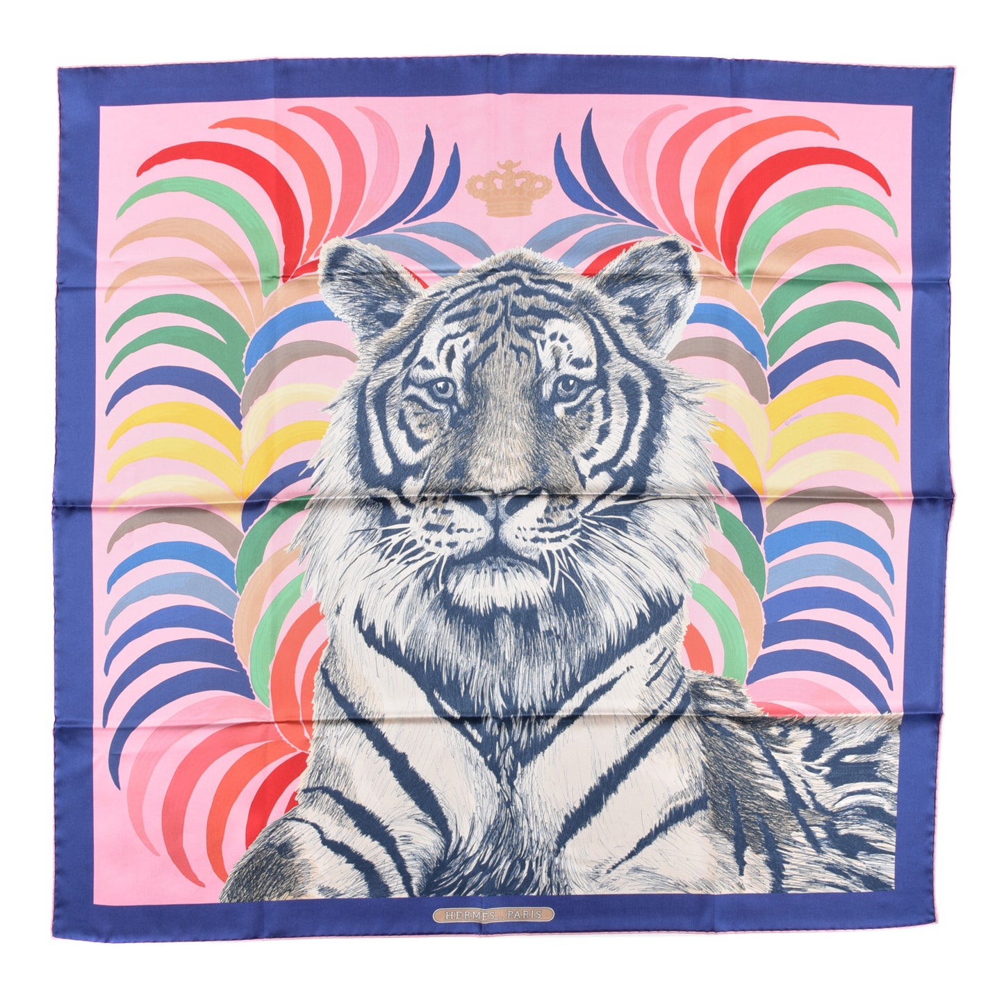 Silk Tiger Royal Double Face Scarf 90 Rose Bleu Multicolor