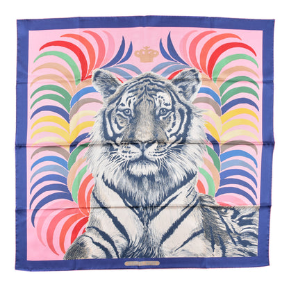 Hermes Silk Tiger Royal Double Face Scarf 90 Rose Bleu Multicolor 2 of 6