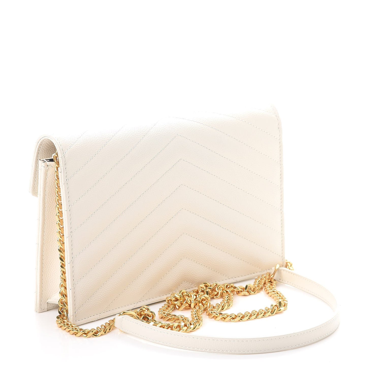 Grain De Poudre Matelasse Chevron Monogram Envelope Chain Wallet Porcellana