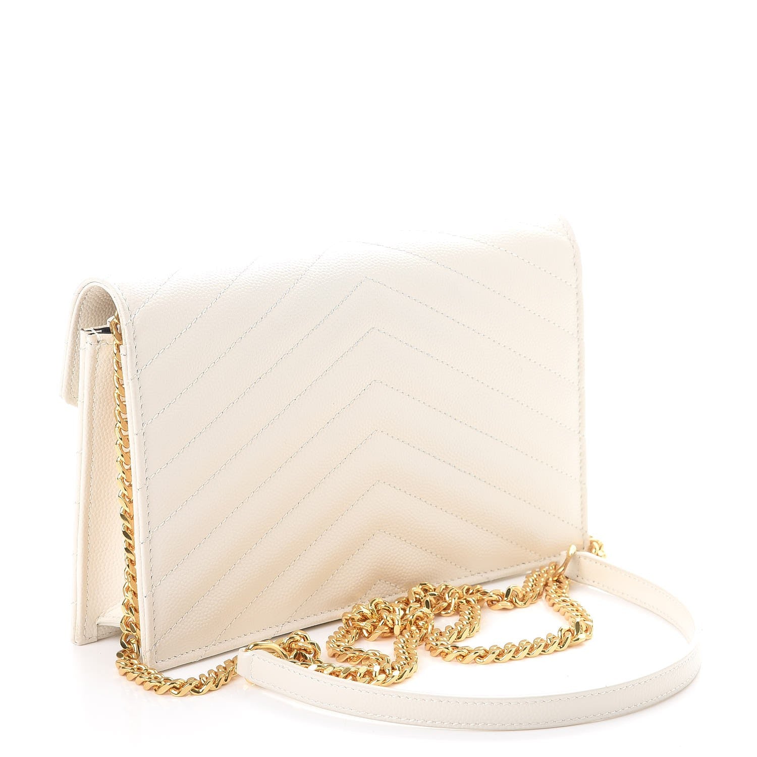 Saint Laurent Grain De Poudre Matelasse Chevron Monogram Envelope Chain Wallet Porcellana 3 of 11