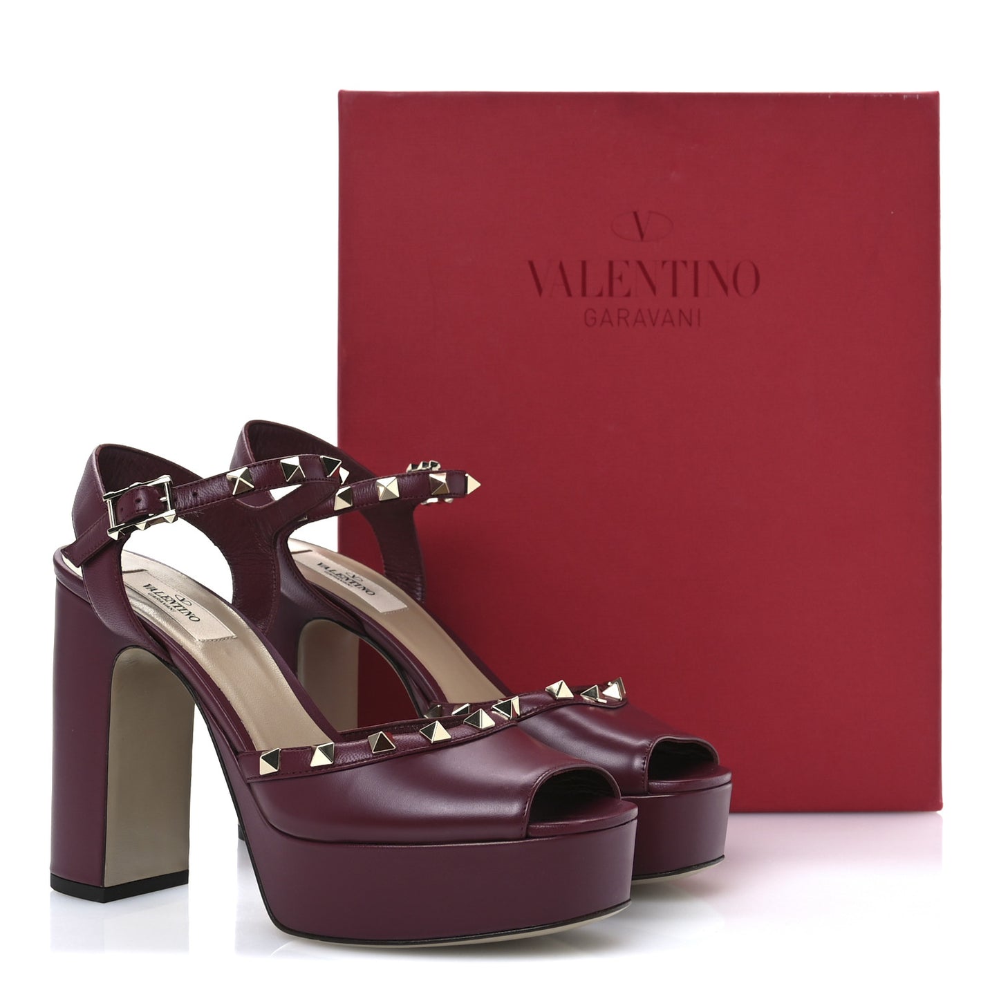 Calfskin Rockstud Platform Sandals 38.5 Cerise