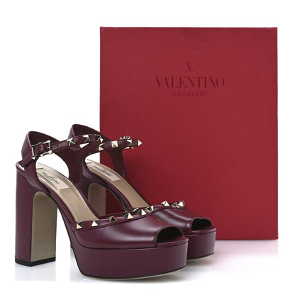 Valentino Garavani Calfskin Rockstud Platform Sandals 38.5 Cerise 9 of 10