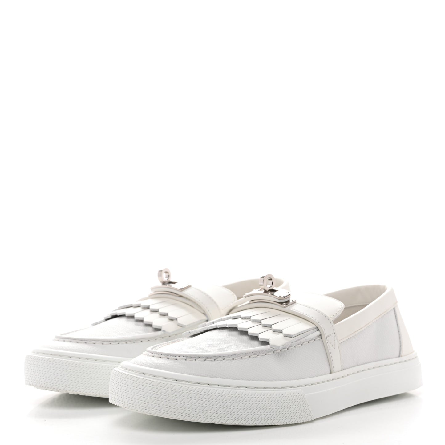 Epsom Calfskin Game Slip On Fringe Sneakers 38 White