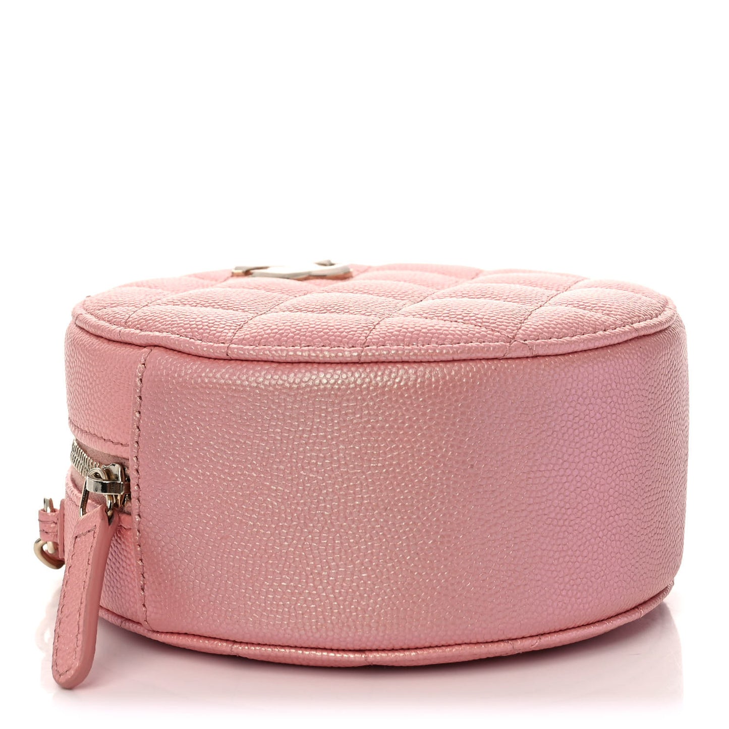 Iridescent Caviar Resin Quilted Round Clutch With Chain Pink