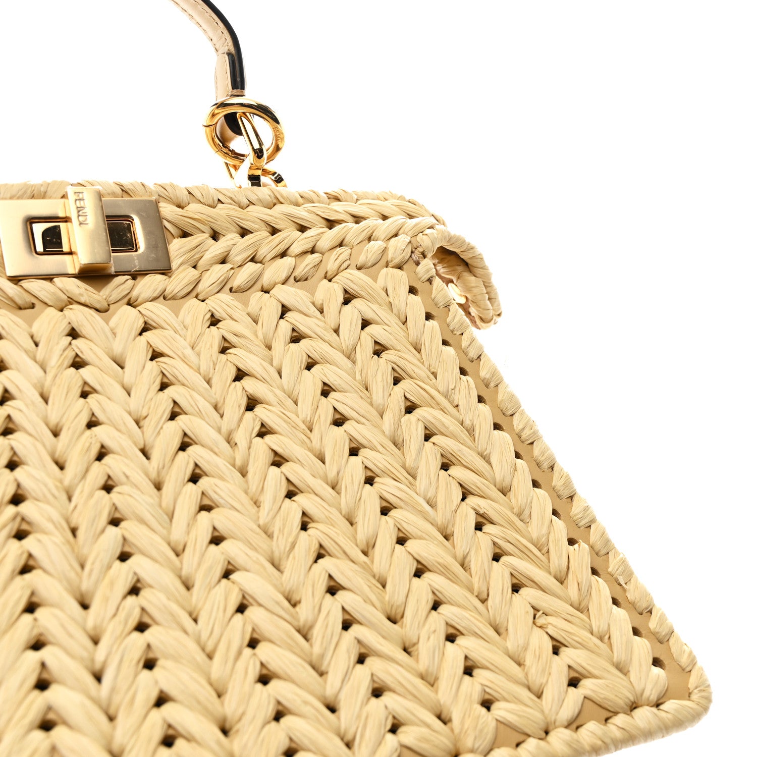 Fendi Raffia Embroidered Vitello King Shiny Nappa Intreccio Small Peekaboo I SEE U Satchel Sahara 12 of 12