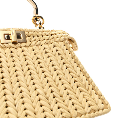 Fendi Raffia Embroidered Vitello King Shiny Nappa Intreccio Small Peekaboo I SEE U Satchel Sahara 12 of 12