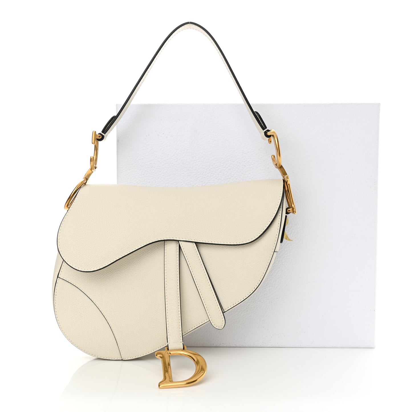Grained Calfskin Saddle Bag White
