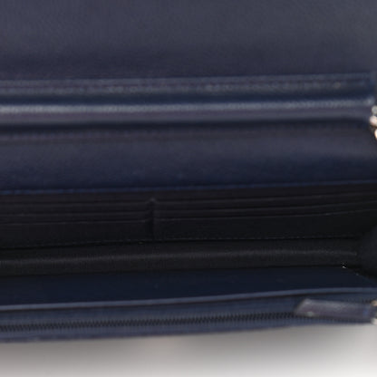Chanel Caviar Chevron Quilted Statement Wallet On Chain WOC Navy 5 of 12