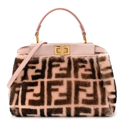 Fendi Shearling Nappa Macro FF 1974 Mini Peekaboo Iconic Satchel White Ice Cuoio Miele Scuro 1 of 11