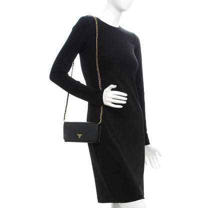 Prada Saffiano Metal Oro Chain Wallet Nero Black 2 of 8