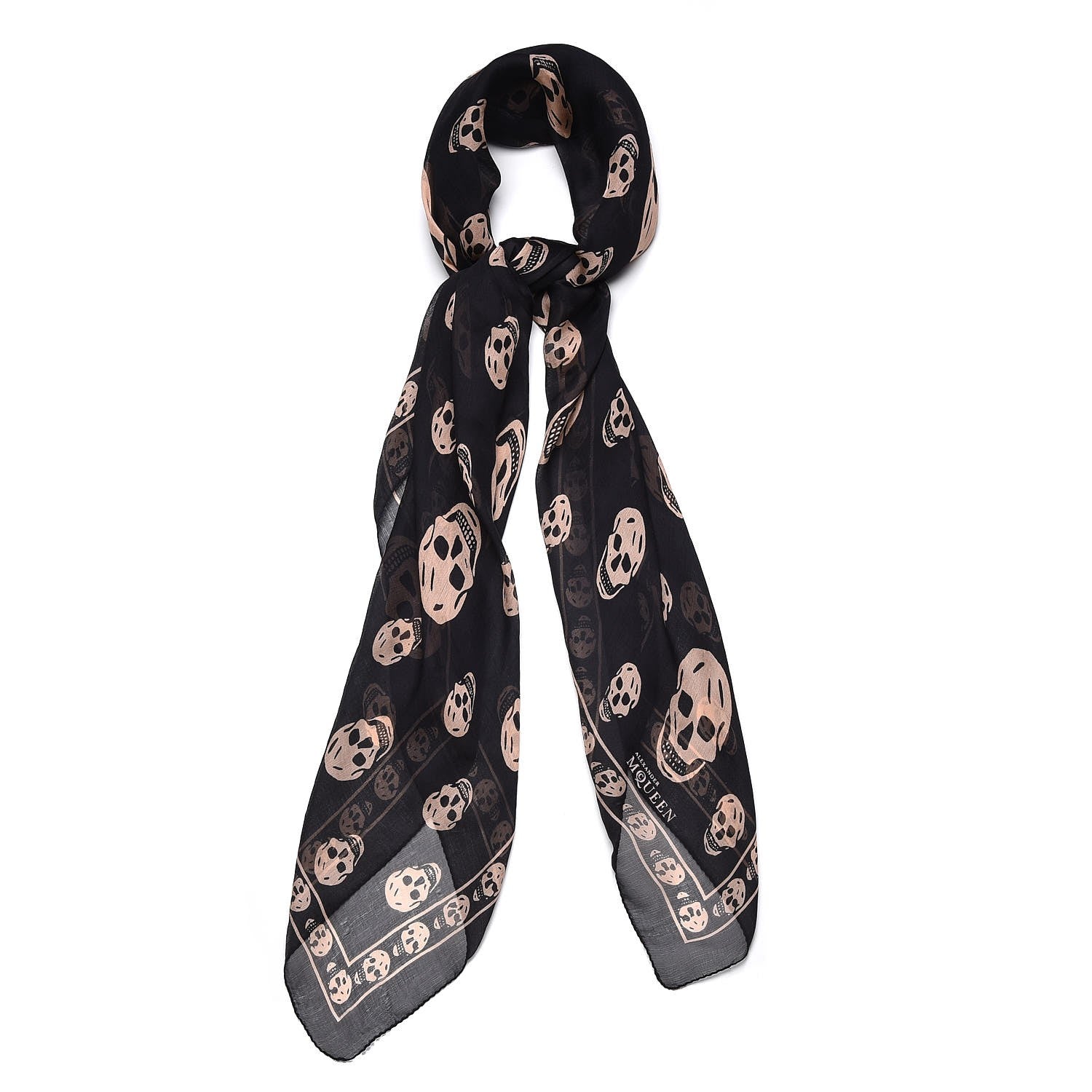 Alexander McQueen Silk Chiffon Skull Scarf Black Pink 1 of 7