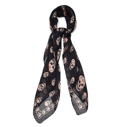 Alexander McQueen Silk Chiffon Skull Scarf Black Pink 1 of 7